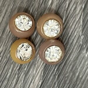 4 Vintage Buttons Taupe Plastic Shank with Rhinestones Approx 0.75cm